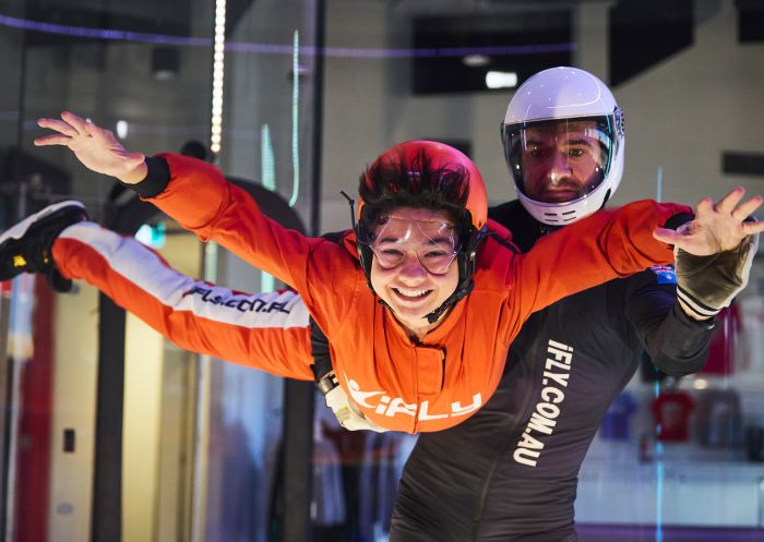 Family enjoying indoor skydive at iFLY Downunder, Penrith