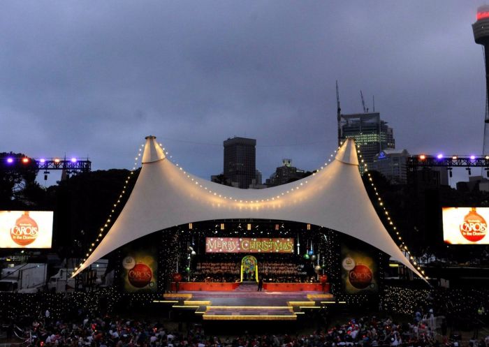 View of the stage at Woolworths Carols in the Domain, The Domain