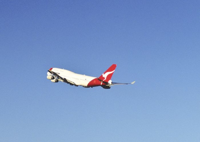 Qantas plane taking off from the airport, Sydney Airport 