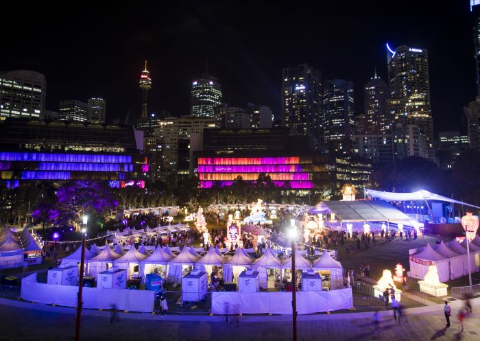 Crowds enjoying the Chinese Lantern Festival 2018, Tumbalong Park