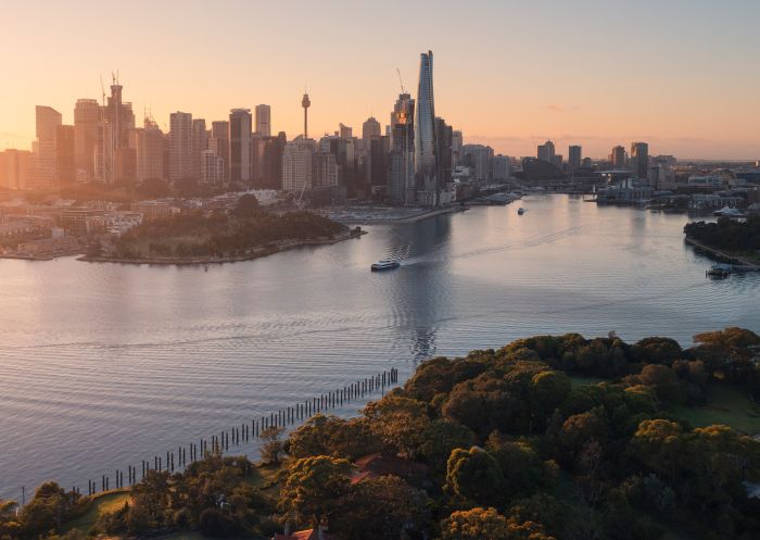 Scenic sunrise views over Sydney Harbour from Goat Island, Sydney Harbour