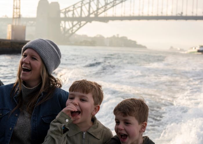 Family enjoying the views aboard a Majestic Water Taxi, Sydney Harbour