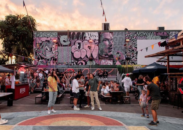 Beer garden and basketball court at Vic on the Park, Marrickville