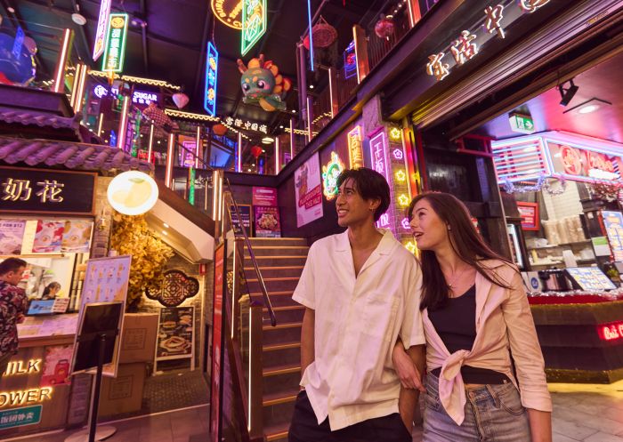 Couple enjoying Burwood Chinatown at night, Burwood