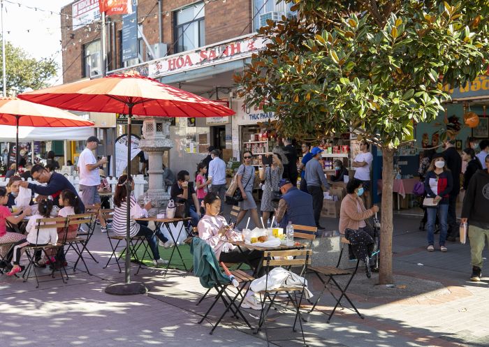 Outdoor dining options in Park Road, Cabramatta