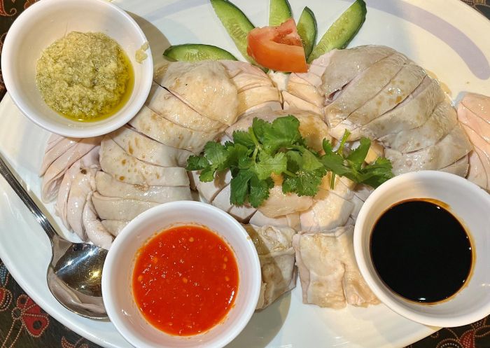 Hainan chicken rice dish at Temasek, Parramatta 