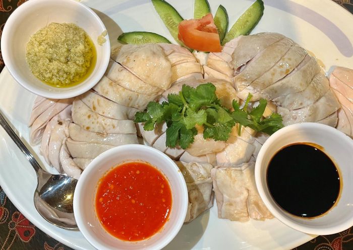 Hainan chicken rice dish at Temasek, Parramatta 