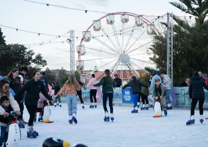 Families ice skating at Bondi Festival, Bondi Beach