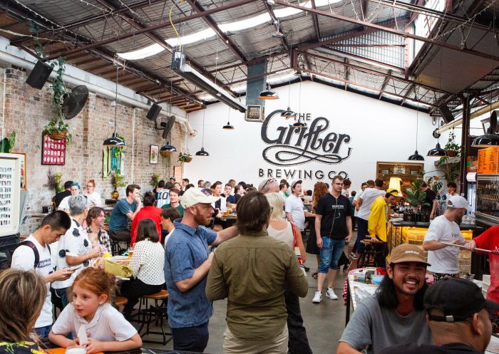 People enjoying a beer at Grifter Brewing Co, Marrickville
