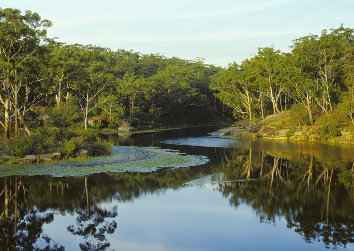 View of Lake Parramatta Reserve and recreation area at sunset, Parramatta