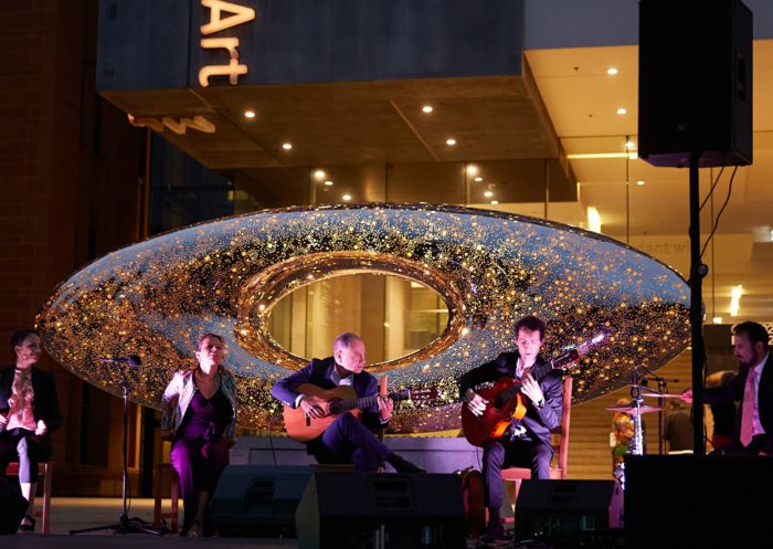 Performance by Chachy Peñalver accompanied by Arrebato Ensemble and Zoe Velez at MCA Late 2021, Circular Quay