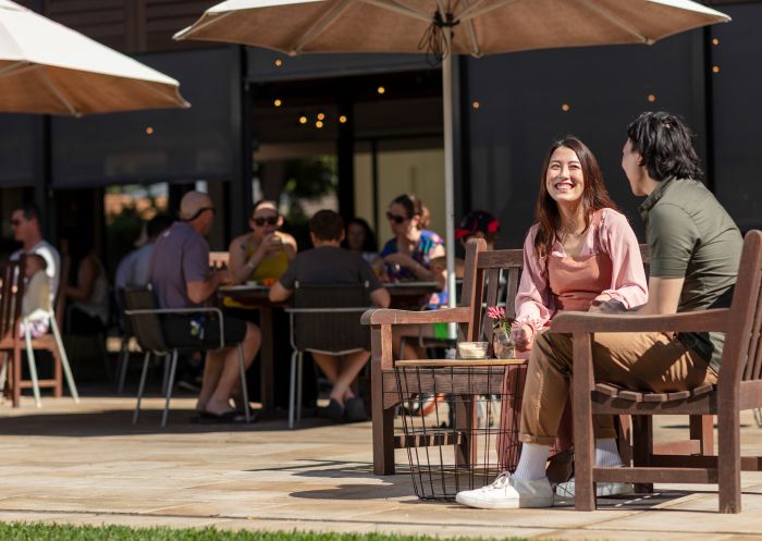 Couple enjoying cafe at Penrith Regional Gallery, Penrith