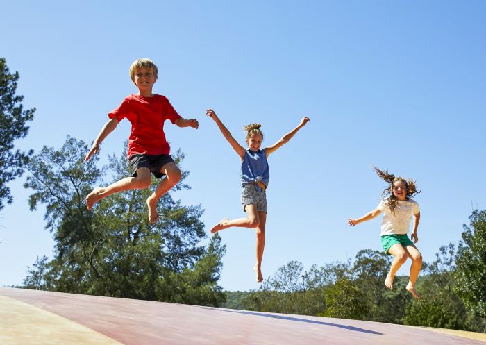 Children having fun on the jumping pillow at Del Rio Resort, Webbs Creek