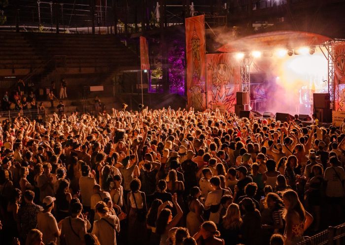Crowd at 100 Gecs at Laneway Festival Sydney 2023, Sydney Olympic Park