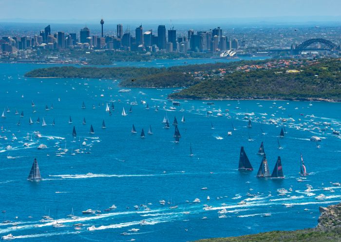 Aerial overlooking  2018 Sydney to Hobart Yacht Race, Sydney Harbour