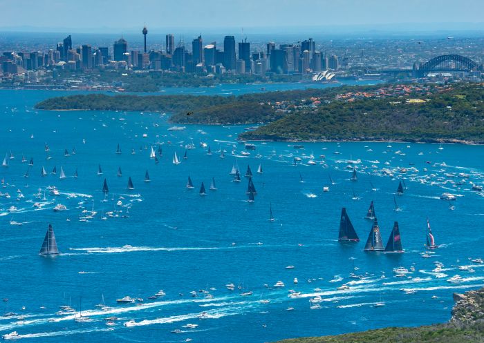 Aerial overlooking  2018 Sydney to Hobart Yacht Race, Sydney Harbour