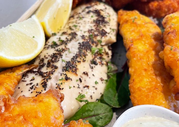 Fish and chips at Fishmongers, Bondi