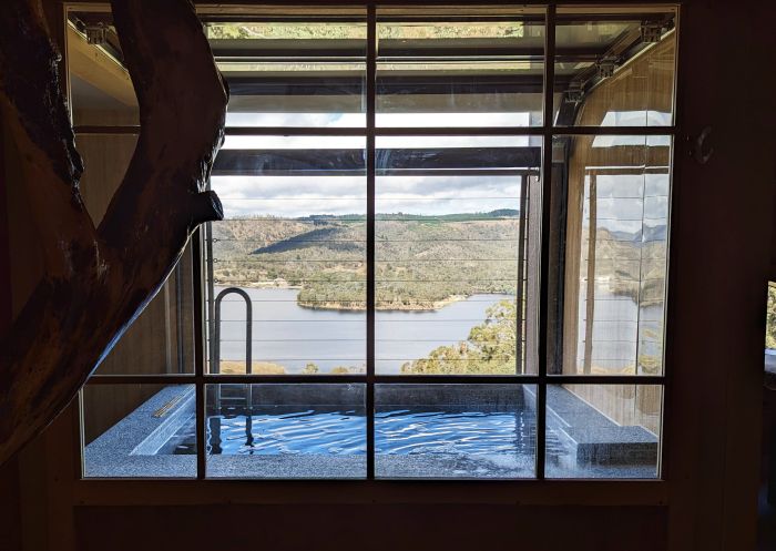 View of the mountains from the indoor bath at the Japanese Bath House, Lithgow 