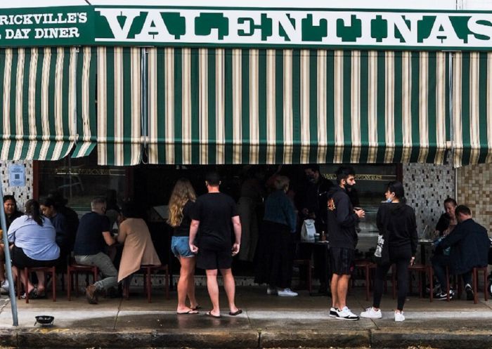 People waiting outside for a table at Valentinas, Marrickville 