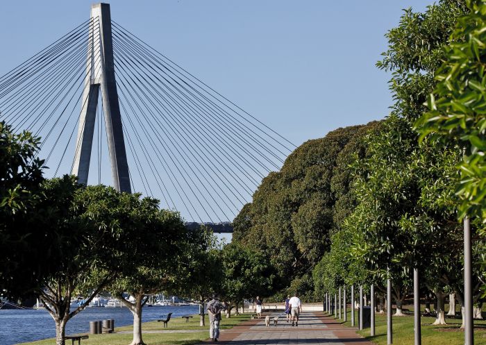 Blackwattle Bay Park, Glebe People on the foreshore walk at Blackwattle Bay Park, Glebe