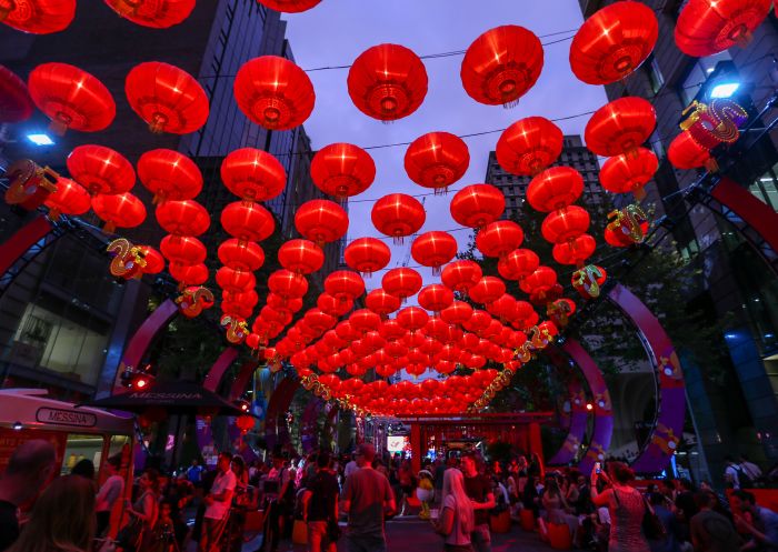 Lanterns lining the streets for the Sydney Lunar Festival