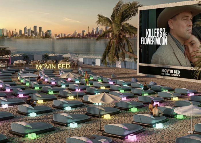 Outdoor cinema at Mov'in Bed Beach Cinema, Barangaroo