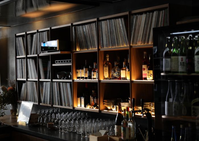 Ante, Newtown - Credit: Ante Eclectic range of vinyl behind the bar at Ante, Newtown