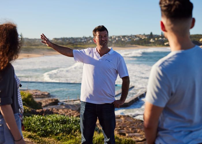 Group enjoying a guided beach and bush walk tour with Go Beyond Tours, Curl Curl