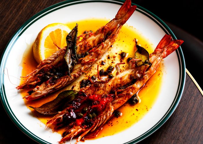 Grilled butterfly king prawns at The Waratah, Darlinghurst