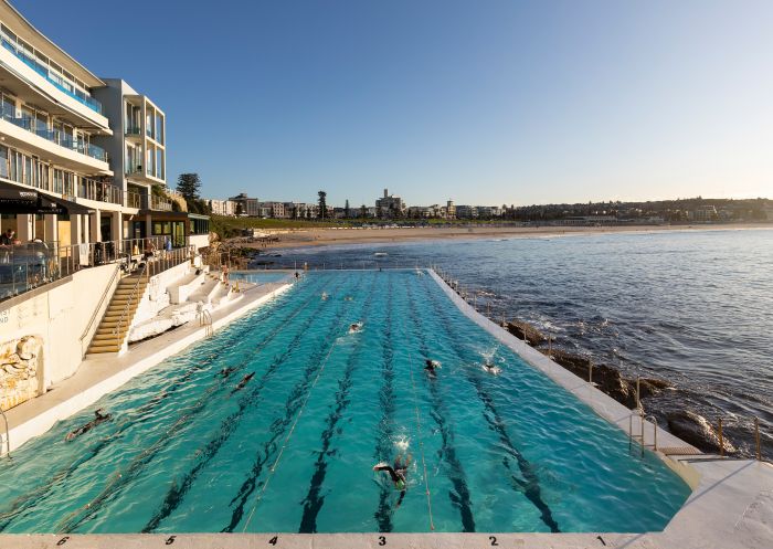 People enjoying a morning swim at Bondi Icebergs, Bondi Beach