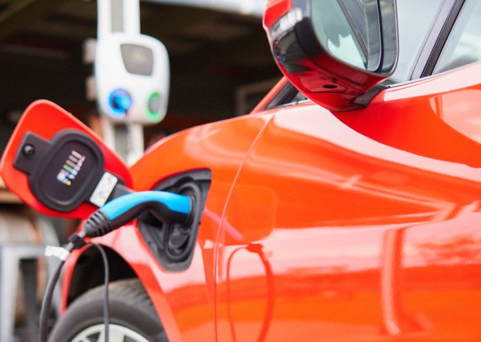 EV car being charged at Mountain Ridge Wines, Coolangatta