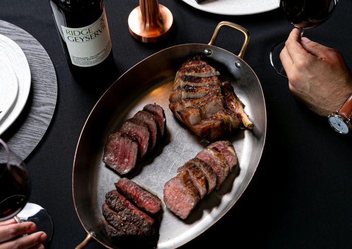 Grilled steak dish at Black Bar and Grill at The Star Sydney, Pyrmont