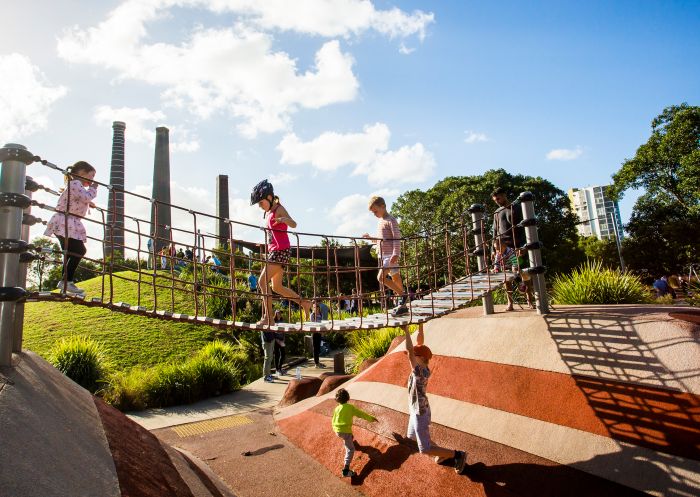 Kids enjoying the playground in Sydney Park, St Peters