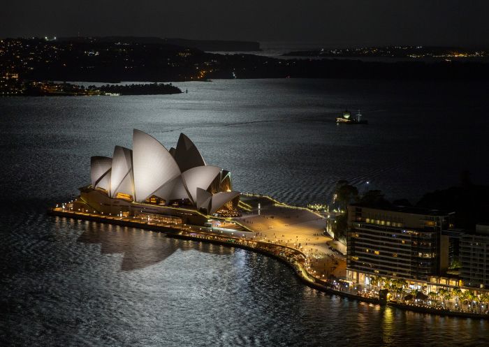 Moonlight from the supermoon hitting the Sydney Opera House 