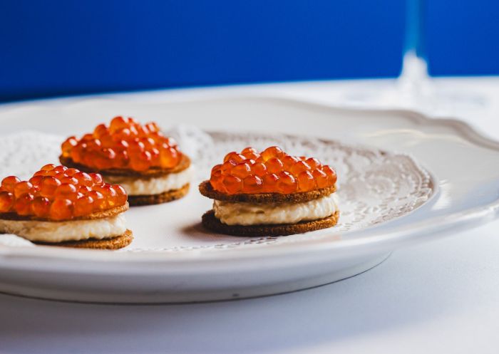 Salmon roe and egg sandwich at Ursula's, Paddington
