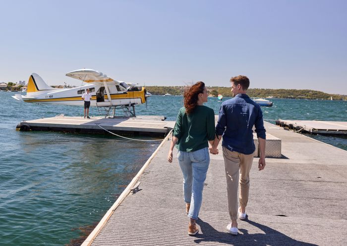 Sydney Seaplanes, Rose Bay Couple on their way to a scenic flight with Sydney Seaplanes, Rose Bay