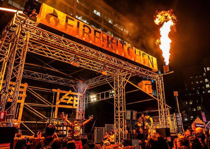 Peformance at Vivid Fire Kitchen at The Goods Line for Vivid Sydney 2024, Chippendale