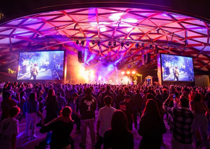 Crowd enjoying Tumbalong Nights at Tumbalong Park, Darling Harbour