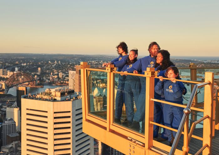 Family enjoying the view at sunset, Sydney Sky Tower Skywalk