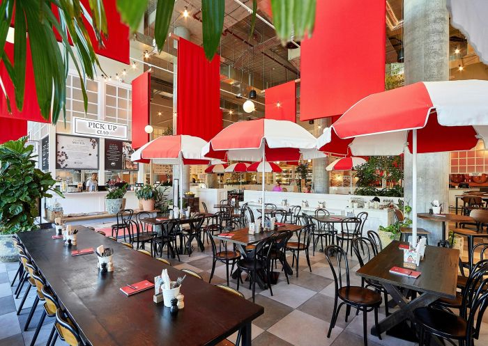 Bright interior of the dining area at Fratelli Fresh Darling Harbour