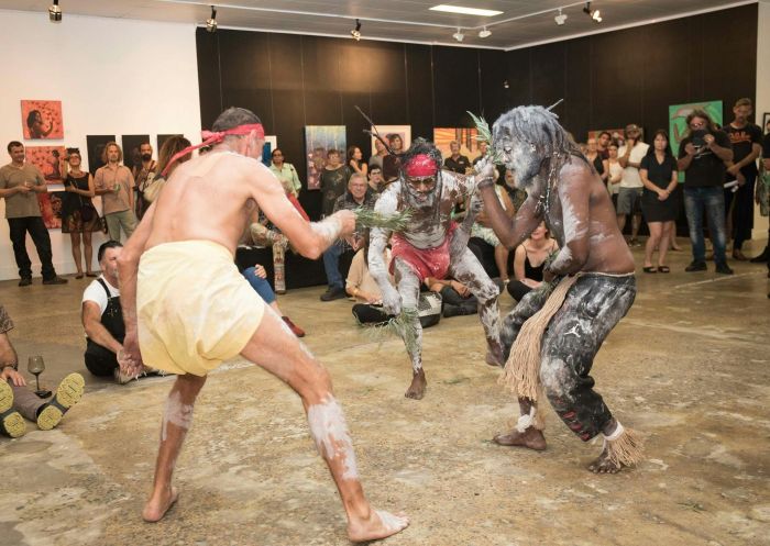 Guests watching first nations performance, Boomalli Gallery - The Rocks - Credit: Boomalli Gallery
