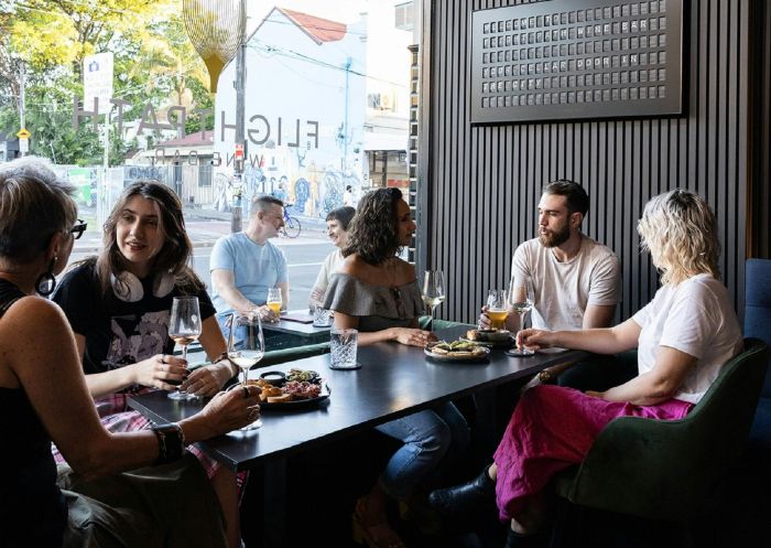 Friends dining, Flight Path Wine Bar, Newtown - Credit: William Mallat Photography