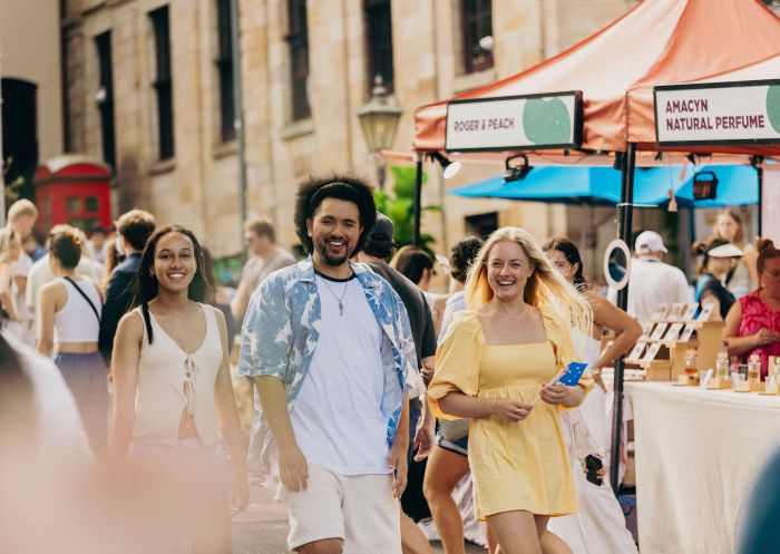 Friends enjoying the Open Air Markets, The Rocks Markets, The Rocks