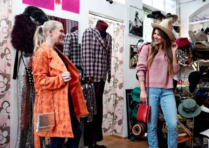 Friends enjoying a day of shopping, Zoo Emporium, Surry Hills