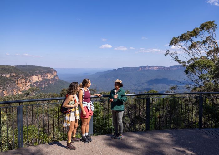 Visitors at lookout. Grand Cliff Top Walk, Wentworth Falls