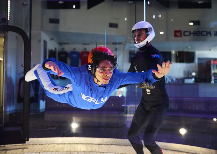 Friends enjoying flying, iFLY Downunder, Penrith