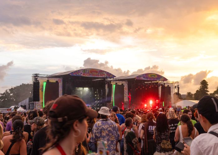 A crowd listening to a band at the St Jerome's Laneway Festival 2025, Centennial Park