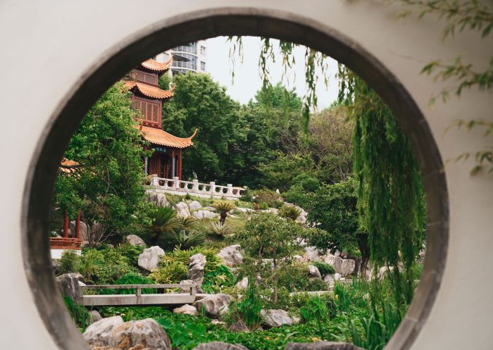 Scenery through round window, Chinese Garden of Friendship, Darling Harbour