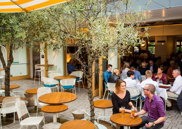 Patrons enjoying the outside courtyard , The Tilbury Hotel, Woolloomooloo 