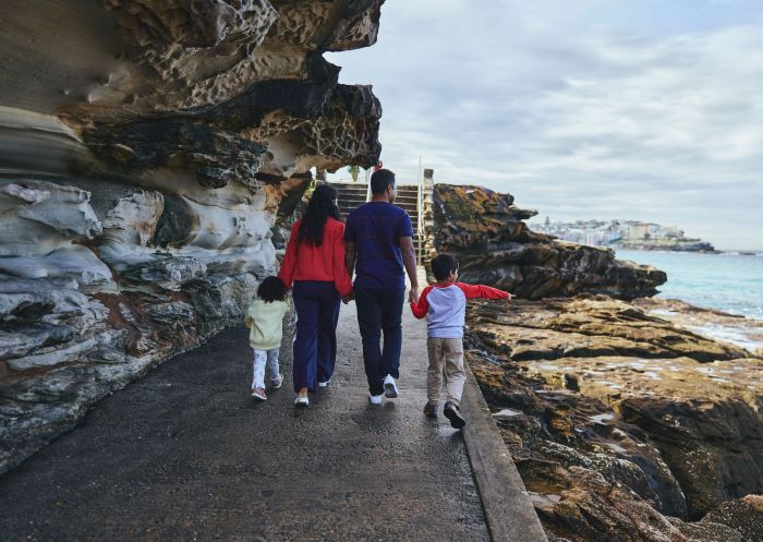 Family enjoys the scenic views, Bondi to Coogee Coastal Walk, Bondi